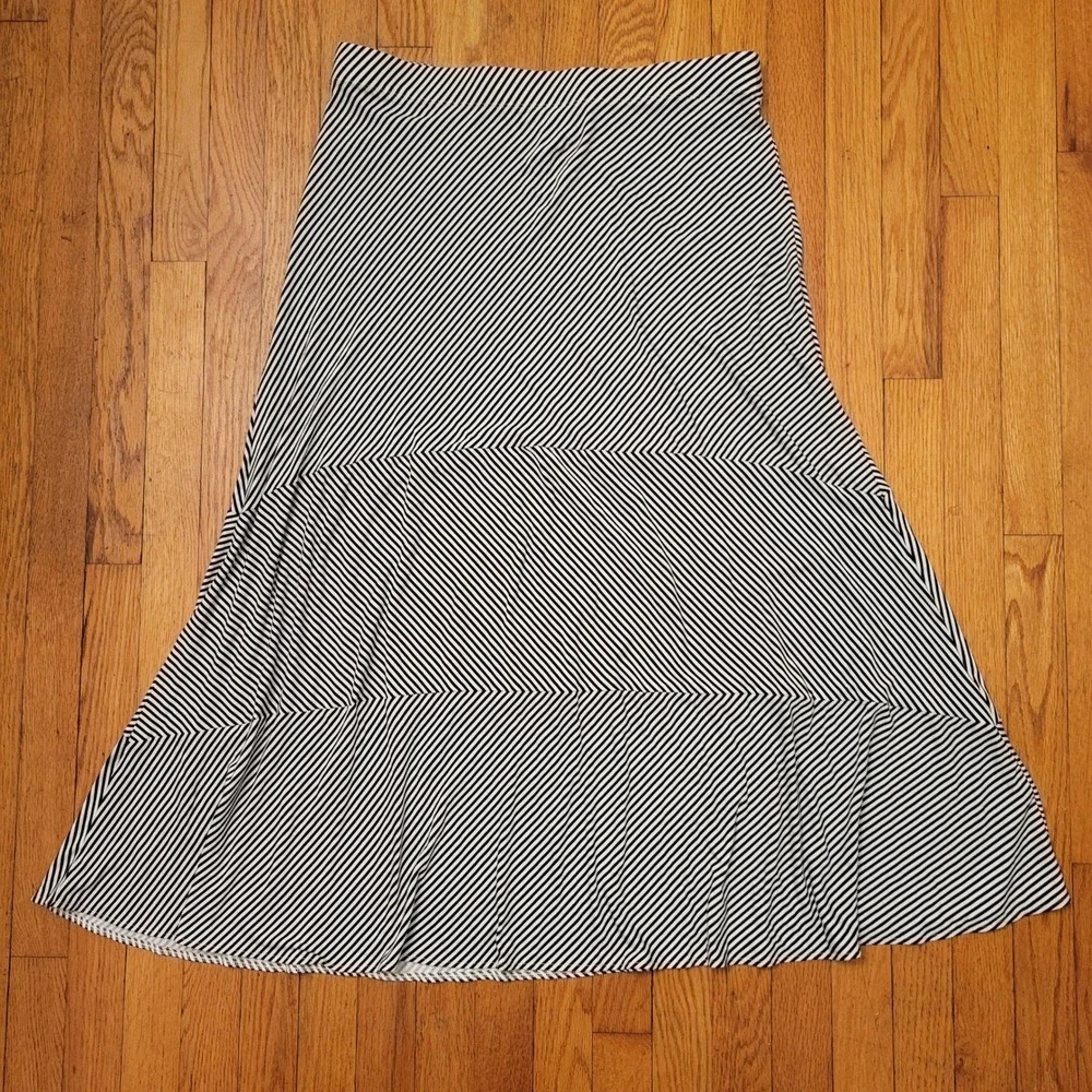 Chicos 2 Black White Stripe Maxi Skirt A Line L 12 Whimsigoth Modest Academia